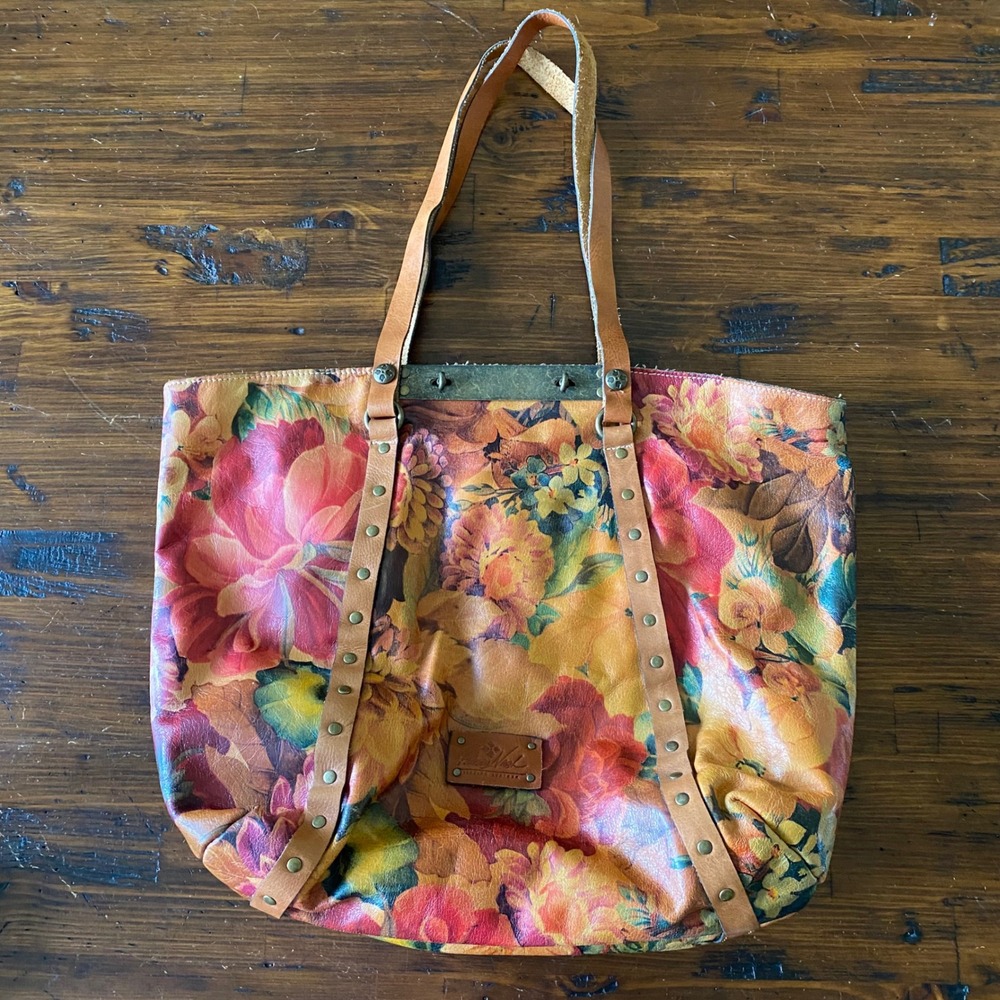 Patricia Nash Benvenuto Floral Italian Leather Studded Shoulder Tote Bag Large